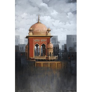 G. N. Qazi, 24 x 36 Inch, Acrylic on Canvas, Cityscape Painting, AC-GNQ-026